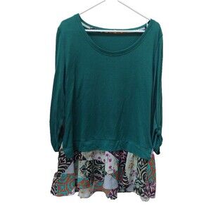 Little Yellow Button Womens Tunic Top XL Colorful Hem Long Sleeve Rayon Stretch